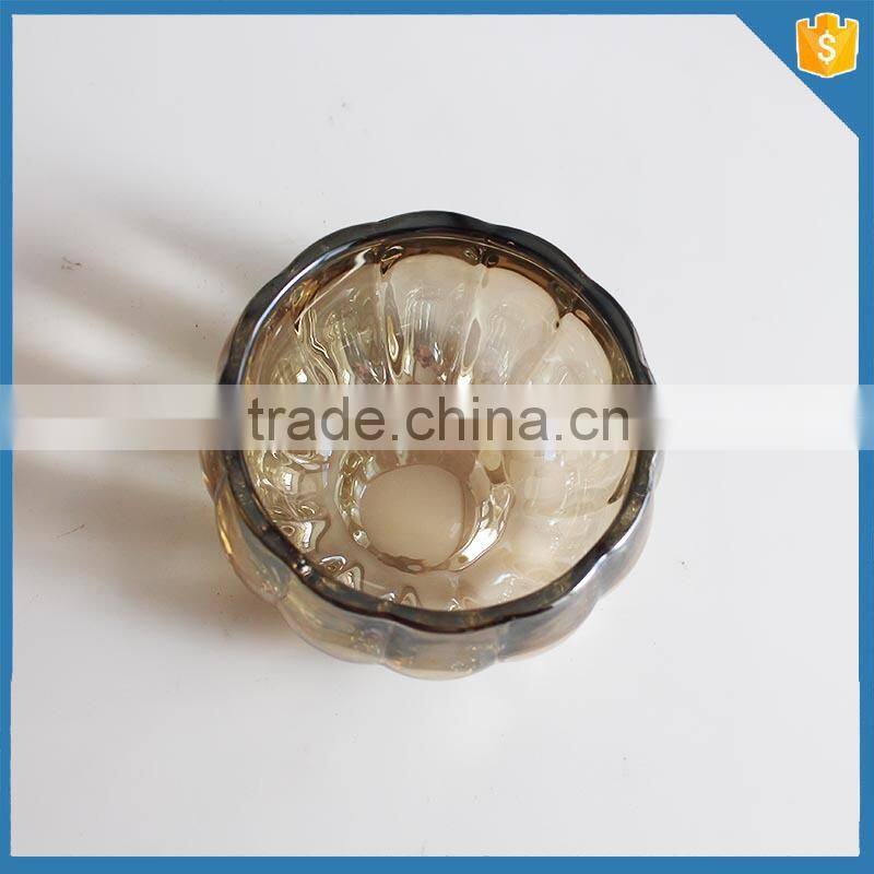 Vintage pumpkin Bowl Gold Glass Fluted Edged