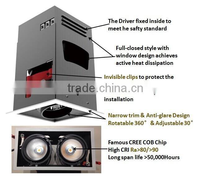 CCT 2700-5000K LED ceiling downlight new design COB adjustable grille light