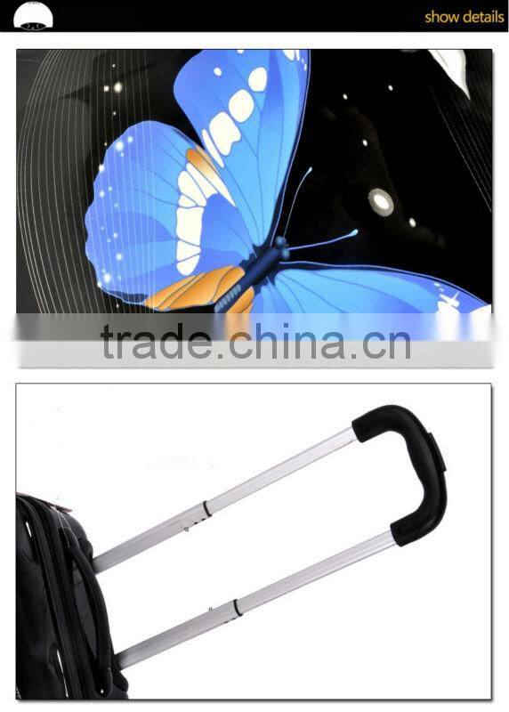Beauty Butterfly Printing luggag Fashion for Women ABS&PC Carry on luggage Two Size 20'' 24 trolley luggage set for travel