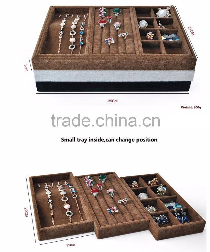 China manufacturer cheap price jewelry tray display stackable velvet
