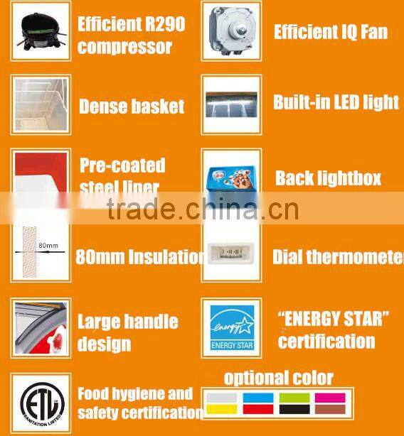 small 182L 282L supermarket commercial ice cream chest showcase freezer display freezer