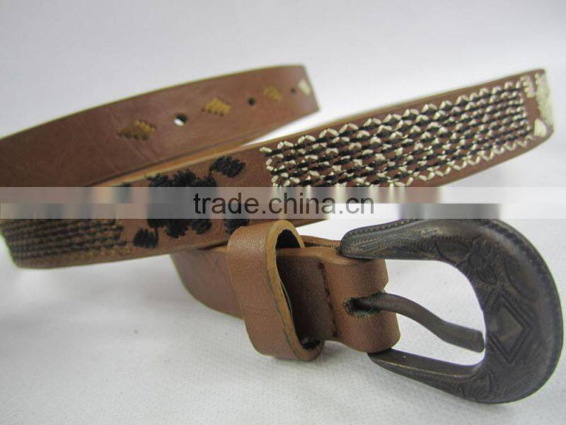 2.0 cm widthe brown high quanlity PU fashion embroidered belt for girls