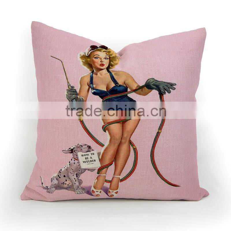 "Modern Lady" Style printed Weave Pillow Cover For Cafe/Bar Decorative