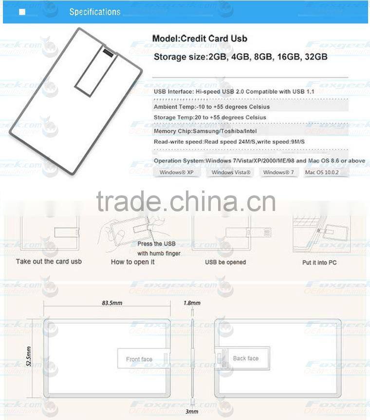 Custom Promotional Business Card USB Flash Drive Gift, Full Body Painting Black Blank Credit Card Memory Stick Bulk Wholesale