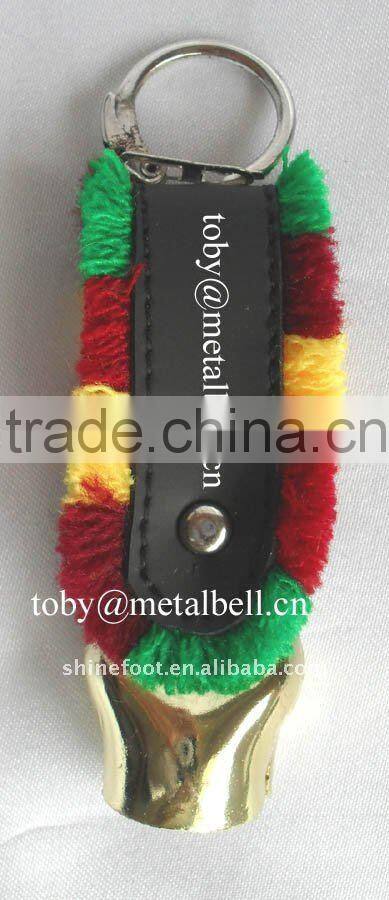 3.6inch keyring cowbell A4-C017 in gold plated with leather strap and fringes as souvenir (E136 )