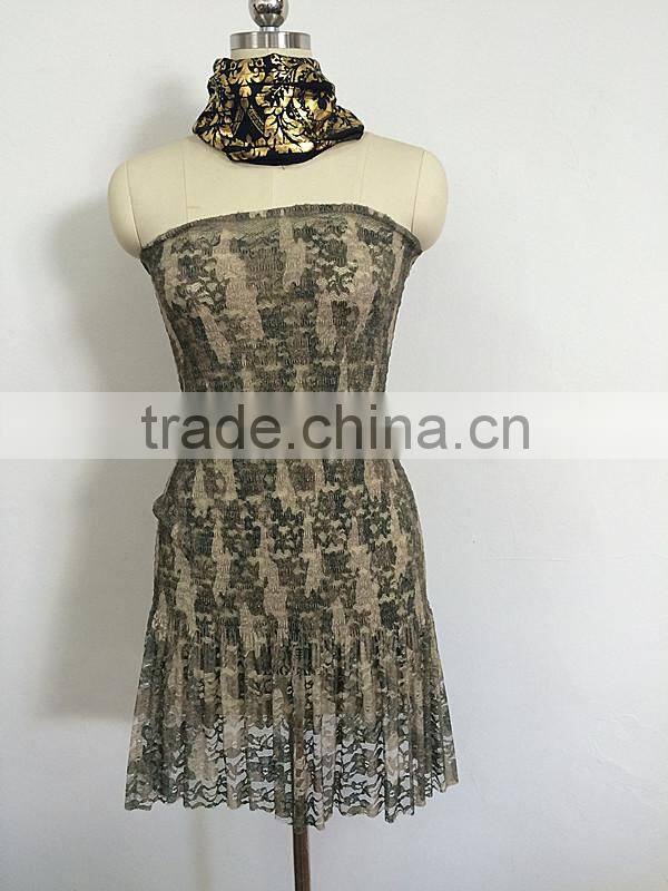 Lace printing and pleated dresses fabric tulle lace fabric