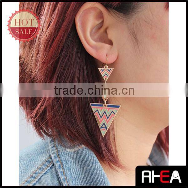 STOCK 3 Pieces Triangle Alloy Pendant With Enamel Craft Earring