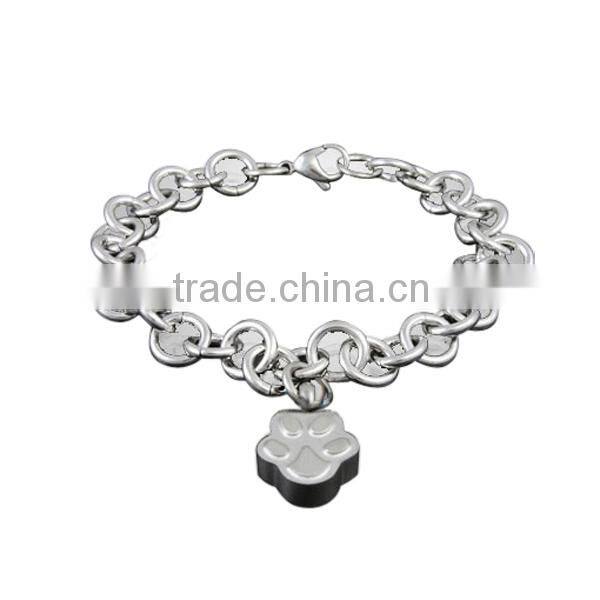 SRB5007 Silver Tone Chain Bracelet with Paw Print Charm Memorial Jewelry Pet Stainless Steel Bangle