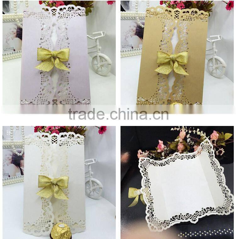 High quality decorating laser cut gold marriage invitation card