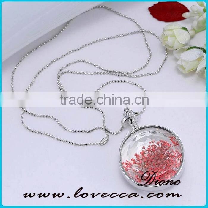 Silver ROUND pendant necklace with flower design wholesale fashionable jewelry