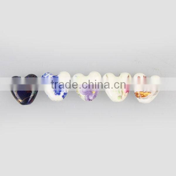double-sided puffed heart with flower multicolored porcelain Bead