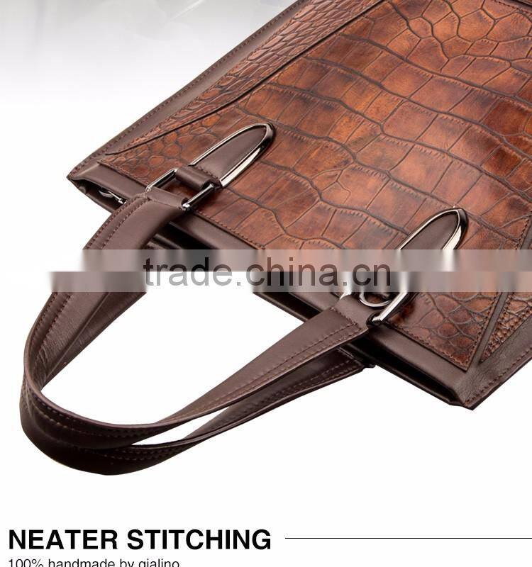 QIALINO new 2016 vintage leather briefcase leather man laptop bag for macbook air/pro 12 13