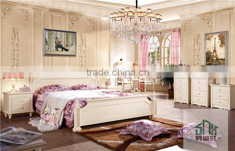 Korea Style White Wooden Bed Designs HA-808# Wooden Bed Models 1.5m Princess Style Bed