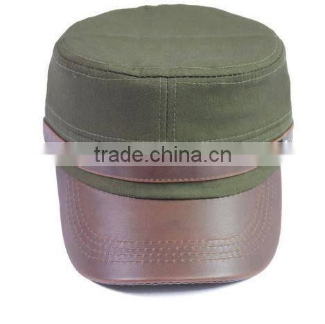 military captain caps in stock flat top adjustable army green leather fitted military uniform cap