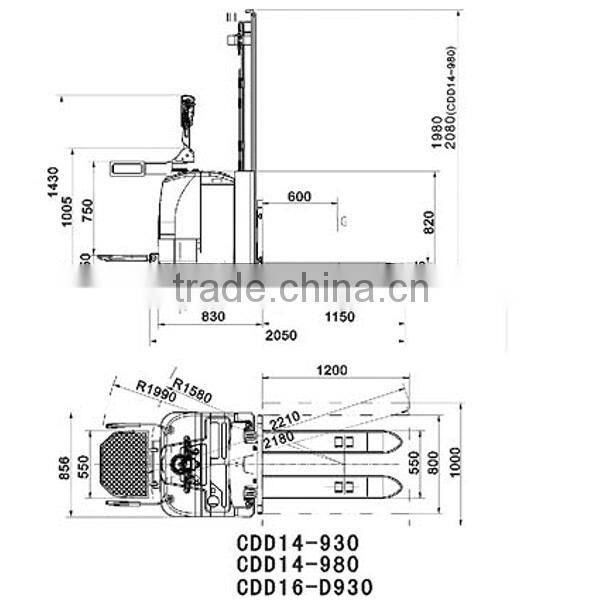 1.4T full electric pallet stackers with 2-stage STD