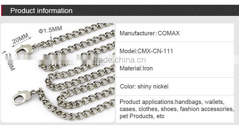 Popular long metal chain for handbag with hook