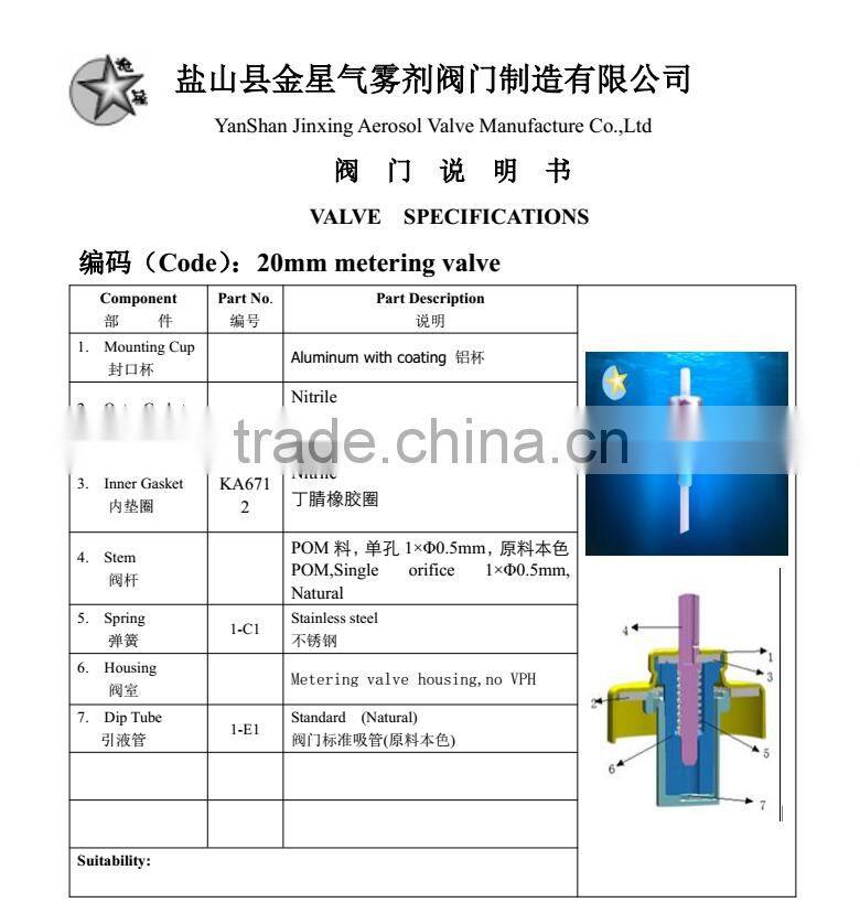 20mm spray metering aerosol valve