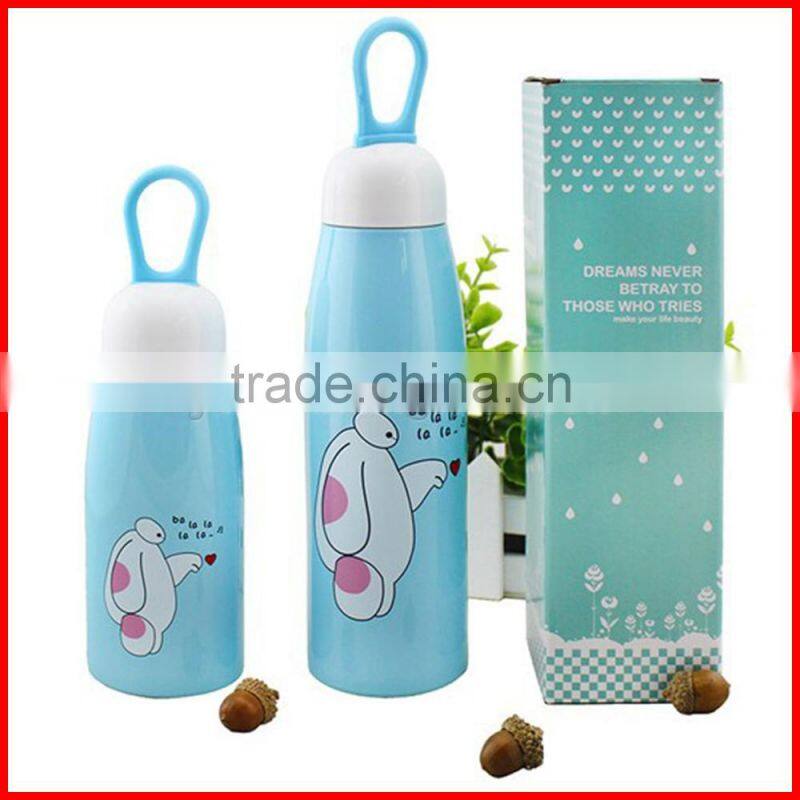 Wholesale double layers stainless steel 201 vacuum insulation flask creative hang rop kids pot-bellied cup children's cup