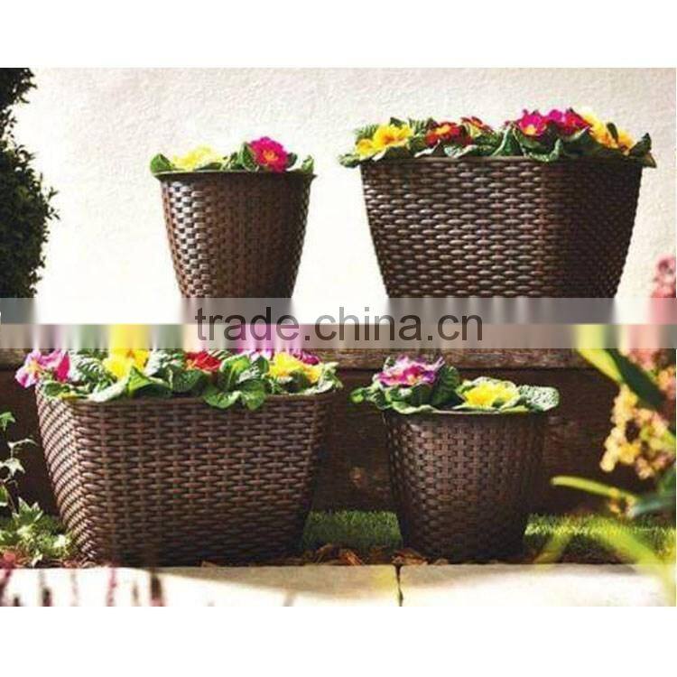 S&D European Style Set 4 Garden Plastic Rattan Planter Brown rectangle garden ridge flower pots