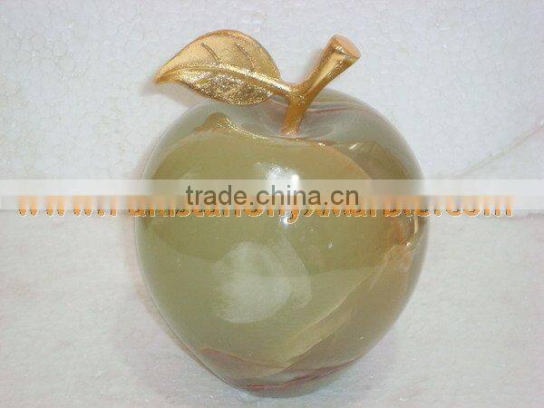 PAKISTAN SUPPLIER WHOLESALE 2017 NATURAL STONE ONYX APPLE WITH BRASS LEAF HANDICRAFTS