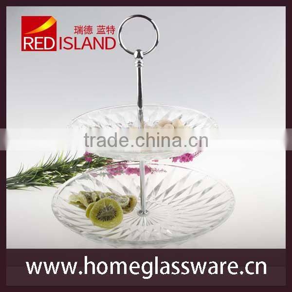 2 tier glass cake plate set with metal holder one