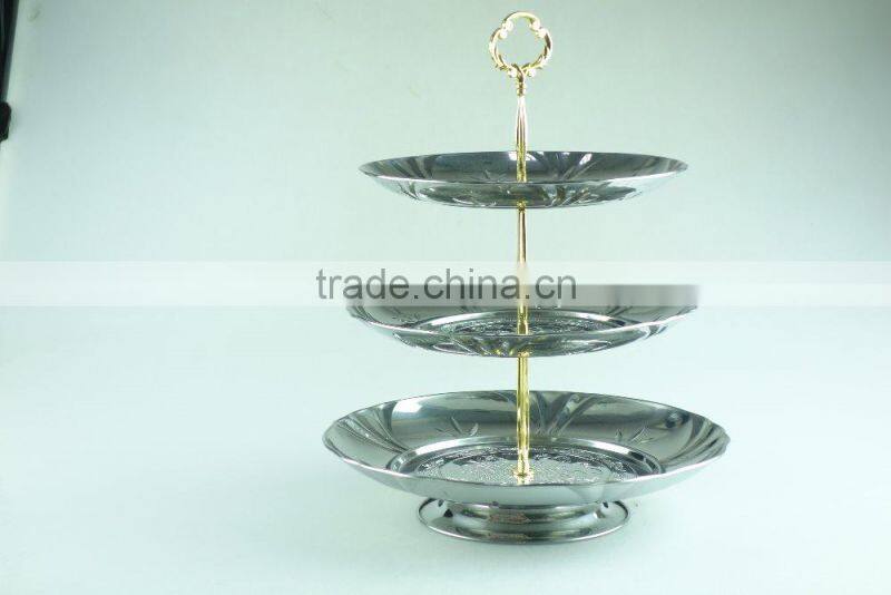 stainless steel metal flower plate salver metal decoration with 3 layer