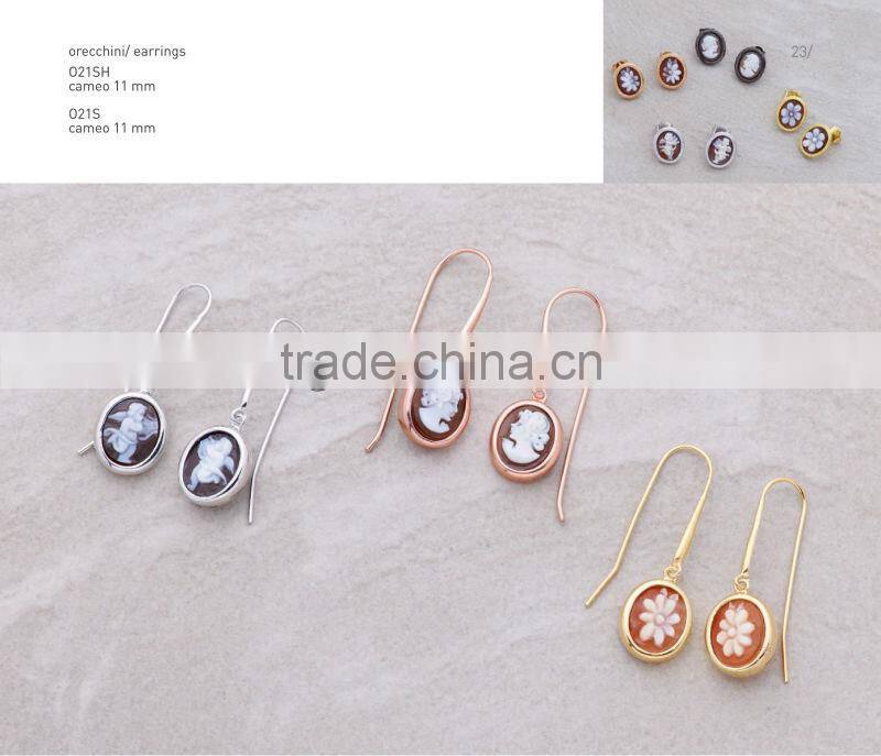 Wholesale 925 Elegant Sterling Silver Vintage Flower And Fairy Cameo Earrings Made in Italy O21SH cameo 11mm And O21S cameo 11mm