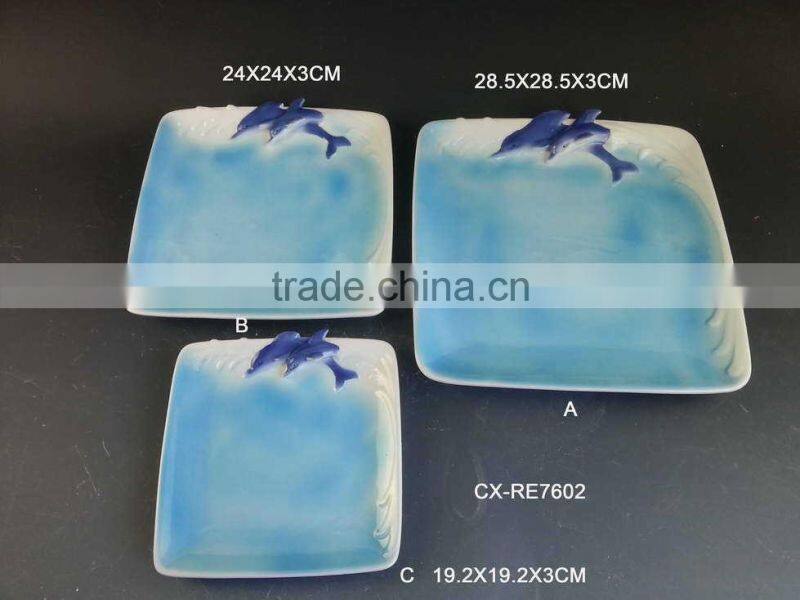 Classical Handpainted Pizza Plate ABC, Domomite Dolphin Plate