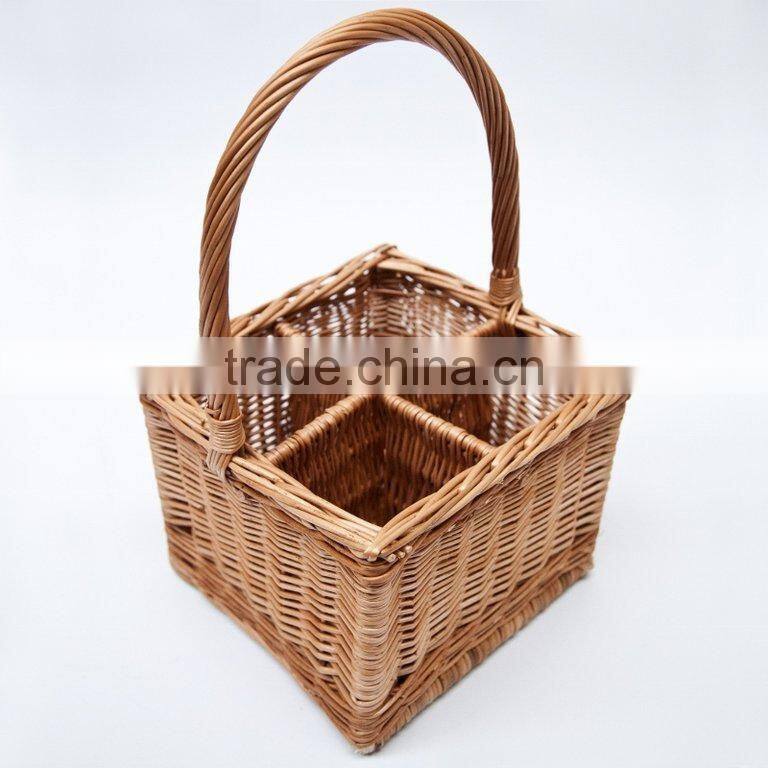 natural wicker bottle baskets wholesale with 4 dividers & grids