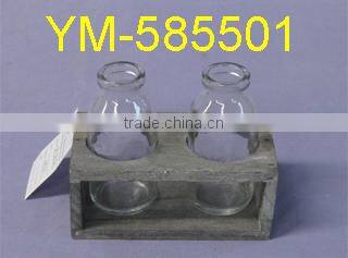 Good selling Garden Product Wooden Flower pot and Wooden Candle holder,with glass.