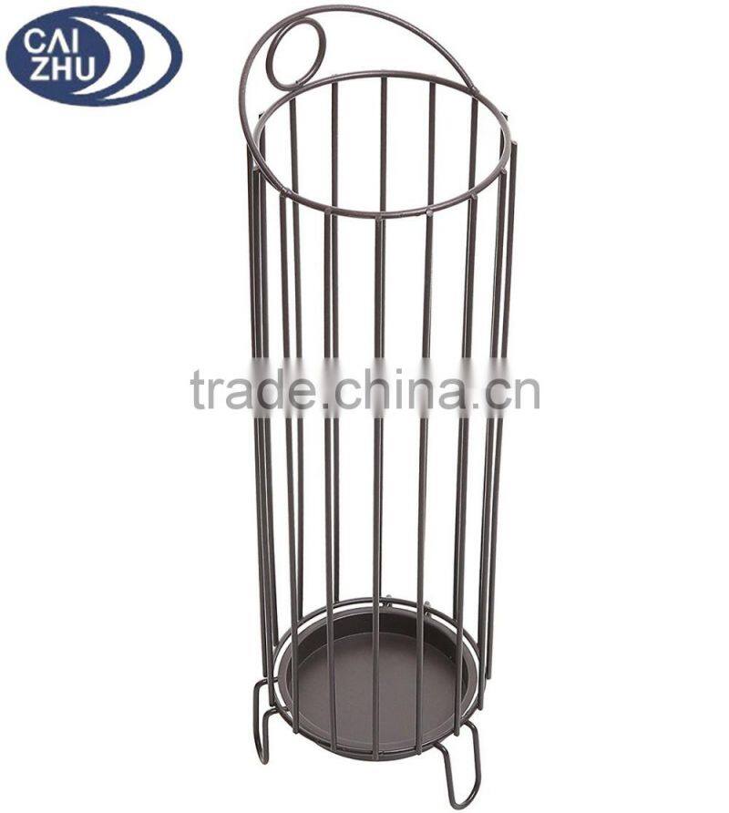 Freestanding Entryway Brown Metal Umbrella Stand Basket / Walking Cane Rack Hallway Organizer
