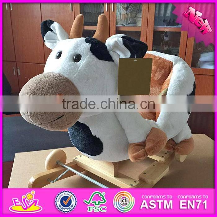 2017 New products baby funny anima wooden rocking horse cow with music W16D106