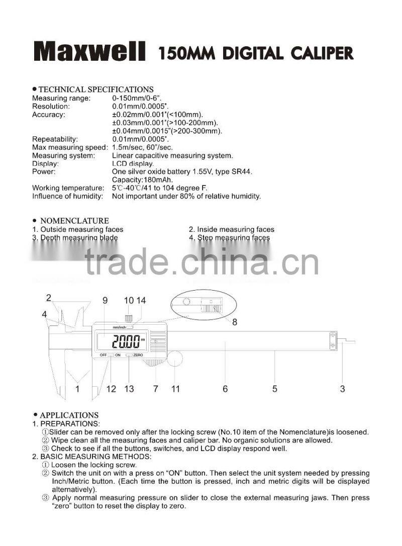 150mm Electronic Digital Vernier Caliper CE ROHS