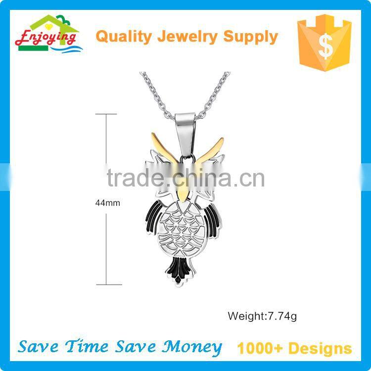 Sample design anniversary stainless steel unisex necklace with owl pendant