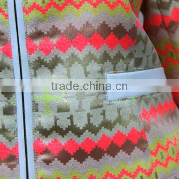 Bulk wholesale round neck jacquard women jacket with gold metal