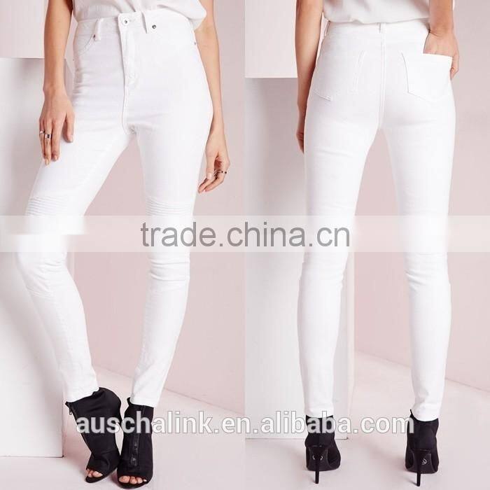 Autumn white high waisted skinny biker ladies jeans OEM service