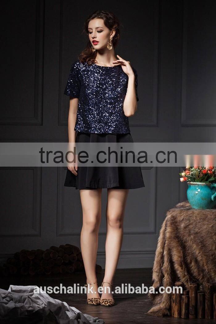 latest design summer hot sequin lady office t shirt low price