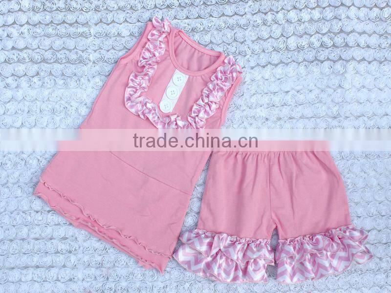 wholesale cute summer kid outfits with button decoration