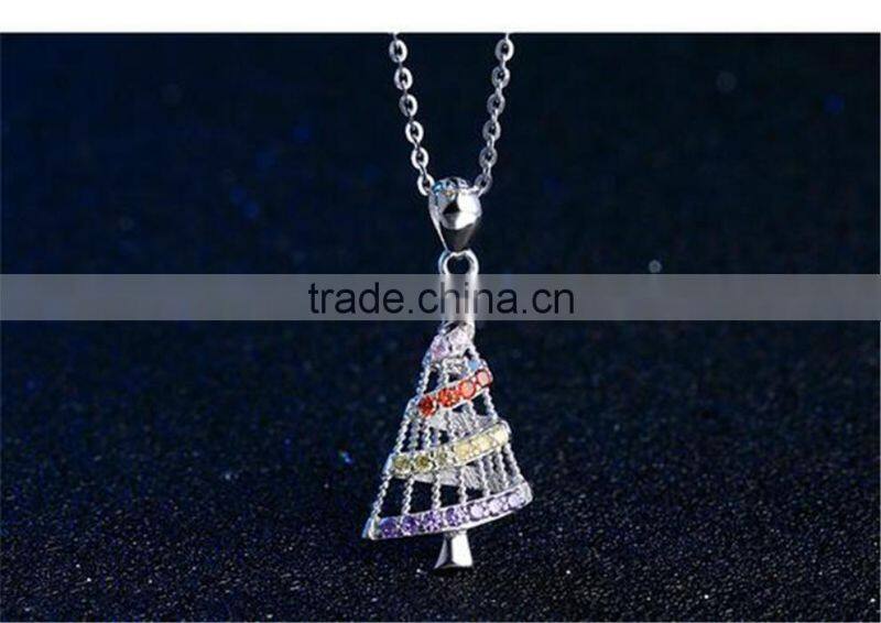 Fashion Jewelry Charm Pendant 925 Sterling Silver CZ Christmas Tree Pendant