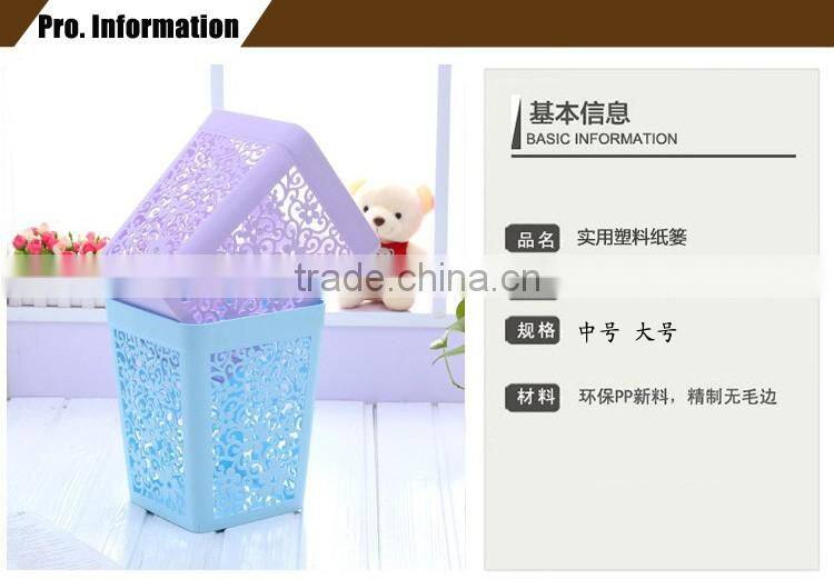 Flower design Trash can office square plastic waste bin in purple