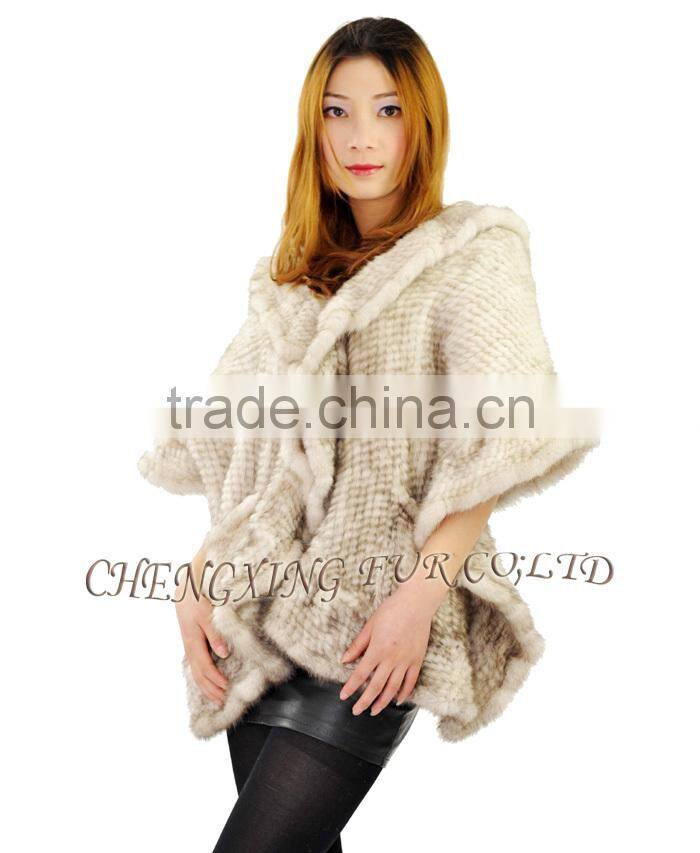CX-B-M-15 Ladies Latest kintted Real Mink Fur Woman Fashion Black Fur Shawl