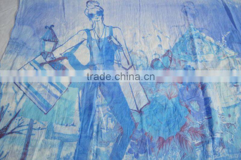 2017 Fashion new popular chiffon print lady shopping summer voile scarf 100%viscose