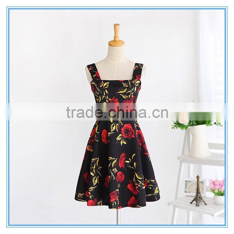 Ladies Western Fashion Summer Umbrella Floral Casual One Piece Dress Designs