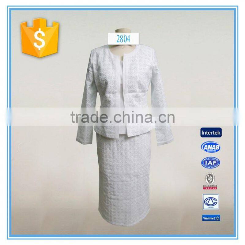 Fashion White Embroidered Design 3-Piece Skirt And Blouse Sets