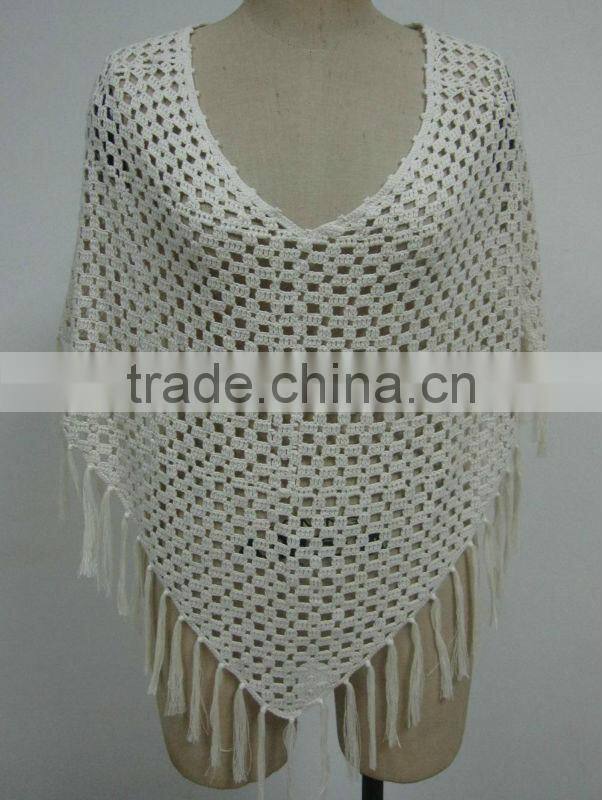 crochet cotton lady's poncho with tassel
