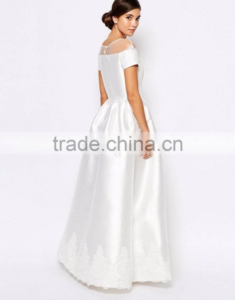 Custom Made Size Bridal Grown Maxi Dress With Embroidery And Cap Sleeve Wedding Dress Lvory And White
