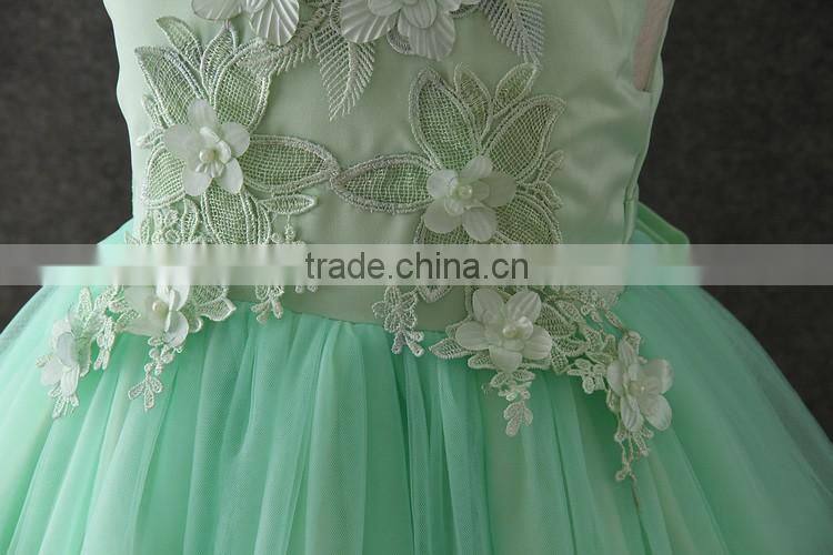 High quality OEM Angel Green Short sleeves Embroidery Flower girls party dresses Lovely Fluffy Tulle Kids frock designs pictures