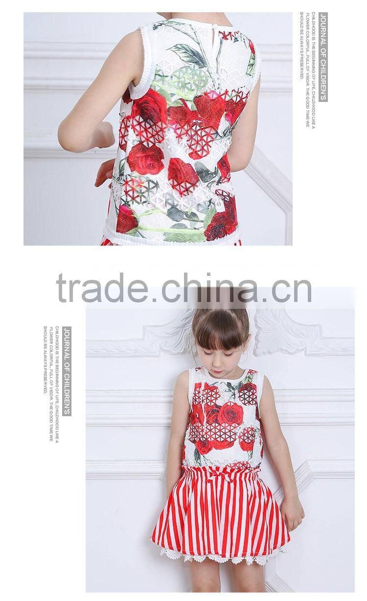 Wholesale Kids Cotton Tank Tops Boutique Baby Girls White Sleeveless T Shirt Summer T-shirt for Flower Print T16356