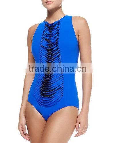 High-Neck Fringe-Panel One-piece Swimsuits EMT91Q