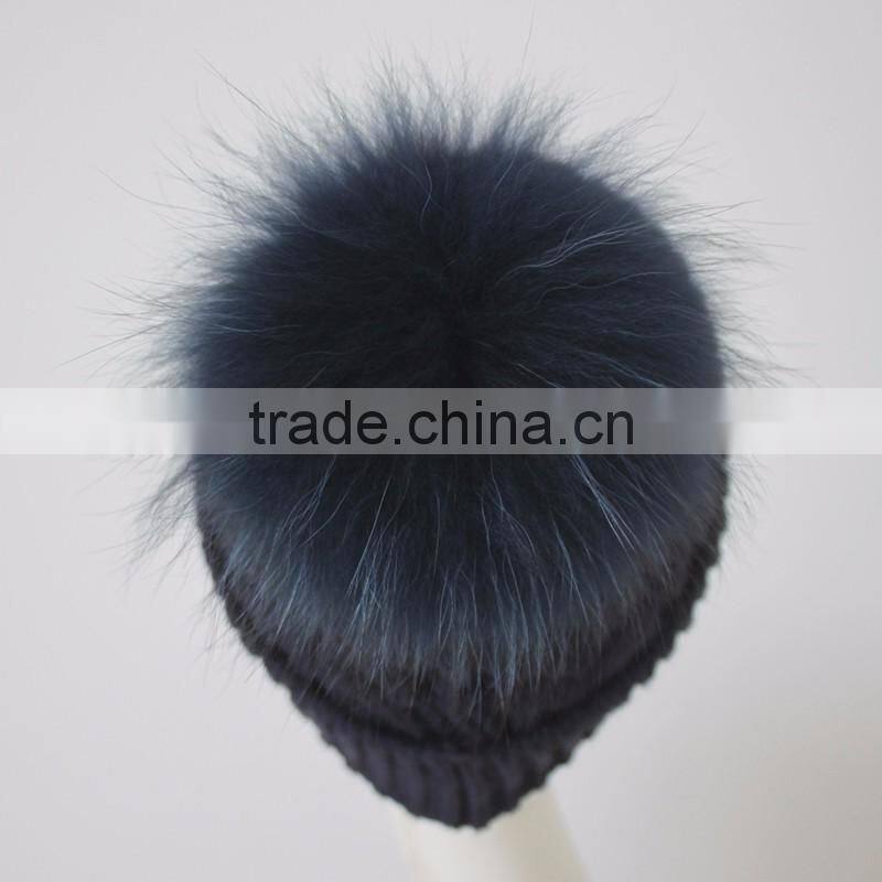 Myfur Knitted real fur pom pom attached crochet fancy baby beanie hats